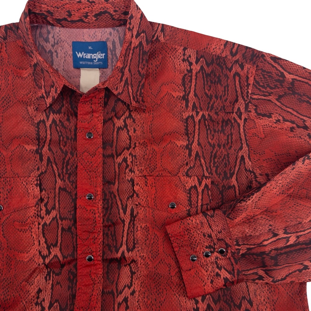 Vintage Wrangler Mens XL Black Snap Red Snakeskin Western‎ Shirt Python 90s Rare